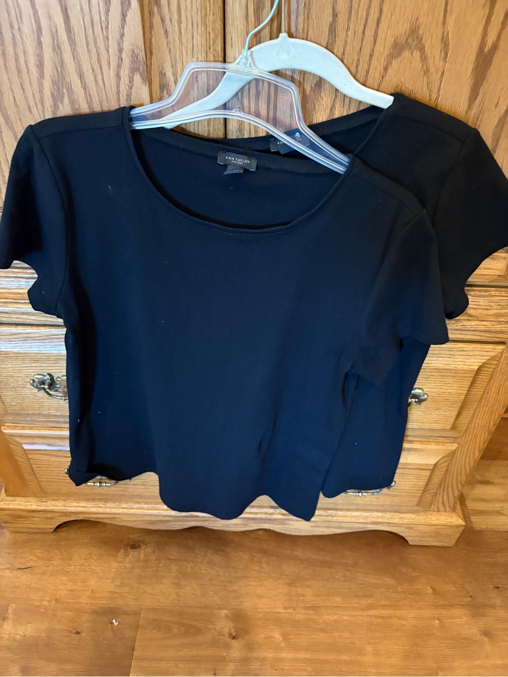 Ann Taylor Black Short Sleeve Scoop Neck Top set of 2 NWOT